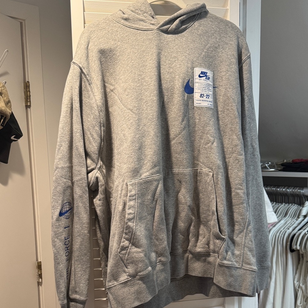 Nike Gray and Blue Men's Hoodie